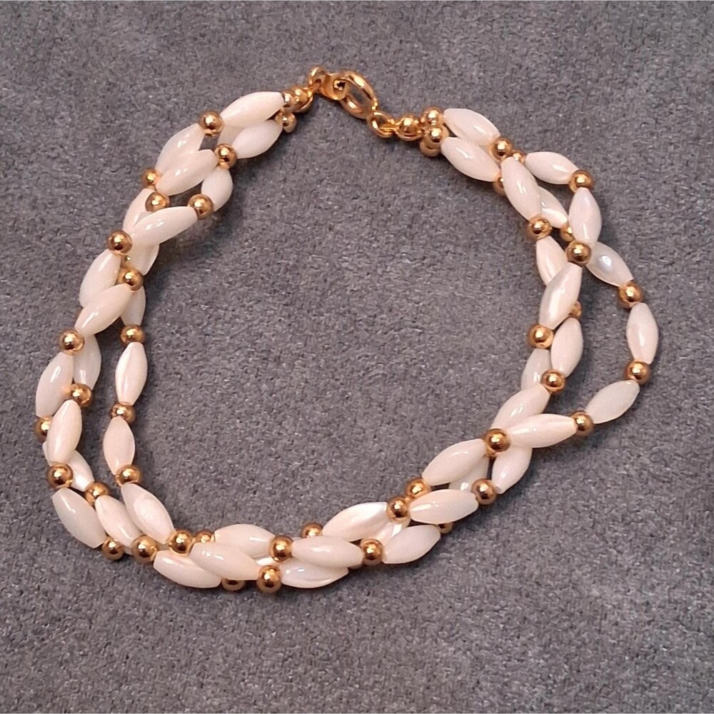 Carved Mother of Pearl Bracelet Three Strand Twist